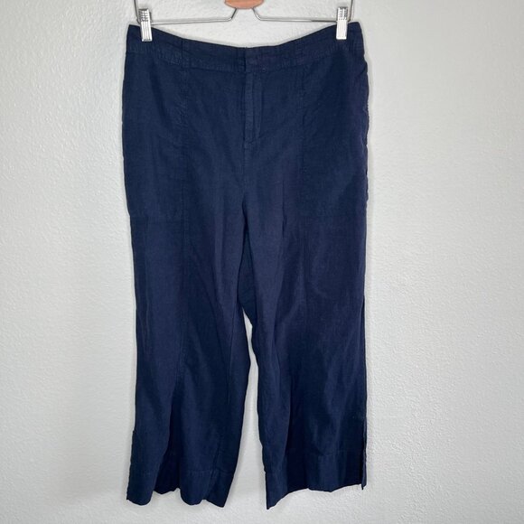 Nic+Zoe Womens Navy Blue Organic Linen Rumba Park Wide-Leg Crop Pant 12 - Picture 13 of 15